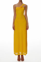 one-shoulder flower a-line maxi dress in yellow