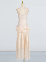 ruffle-embellished pleated maxi dress in apricot