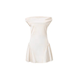 tina satin ruched mini dress in cream white