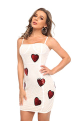 jessica sequin heart embroidery lace mini dress in white