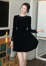 sheila black Beaded rhinestone-embellished flared mini dress