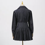 florence Single-breasted top pleated skirt in navy blue