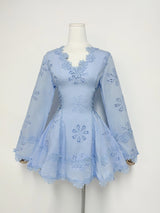 Flower embroidery hollow mini dress in white