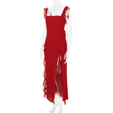 RUFFLE MAXI DRESS IN CHERRY