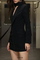 priscilla v-neck stripe mini blazer dress in black