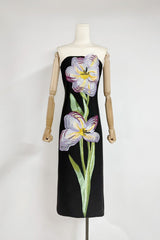 suzanne Appliqué Floral Bustier Maxi Dress in black