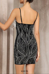 zenobia Pearl-embellished deep V-neck backless mini dress