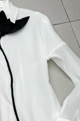 layer trim chiffon shirt mini dress in white