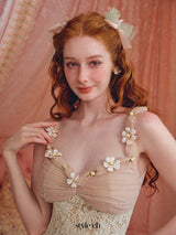 heloise lace mesh flower detail maxi dress in cream pink