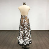 alyssa black Halter Floral Embroidered Midi Dress