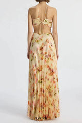 candice pleated floral maxi dress in yellow