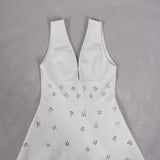 lily diamond V-neck midi dress in white