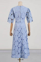 Lace Embroidered Top & Maxi Skirt Two-Piece Set in blue