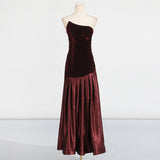 tiffany Irregular splicing strapless maxi dress  - burgundy