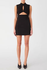 stand collar cutout mini dress in black