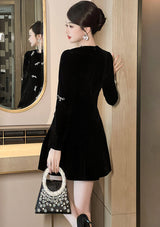 xaviera rhinestone embellishment velvet mini dress in black