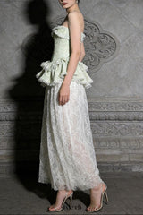 tiffany fitted lace-paneled Strapless maxi dress in green