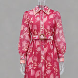 phoenix red floral print maxi dress with belt