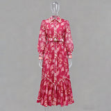 phoenix red floral print maxi dress with belt