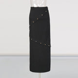 Button-embellished cotton-jersey top maxi skirt suit in black