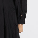 retro single-breasted hollow lace midi dress in black