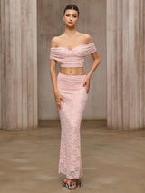 alice Pink lace off-shoulder top and skirt set
