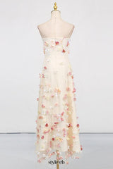 Off-Shoulder Embroidered Maxi Dress in apricot