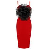 Jacey Mesh Flower Bandage Midi Dress