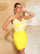sheila flower embellished bodycon mini dress in yellow