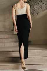 roberta Pearl Flower Rhinestone maxi dress in black