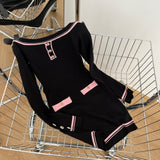 vanessa off-shoulder Knit mini Dress in black