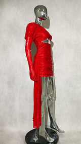 Dariel Floral Jacquard Cutout Draped Mini Dress - Red