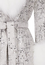 Sliver Tie Long Sleeve Long Fur Autumn Coat