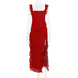RUFFLE MAXI DRESS IN CHERRY