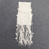 hilary white flower tassel strapless mini dress