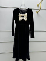 wallis black v-neck bow cutout velvet midi dress