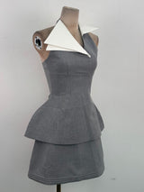 tiffany Halter Layered Pinstripe Mini Dress