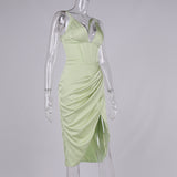 SATIN CORSET MIDI DRESS IN GREEN