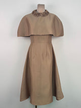 michelle Khaki Cape Satin Midi Dress