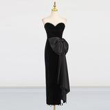 bow Irregular Asymmetric Sleeveless midi Dress in black