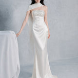 sylvia rhinestone embellish strapless satin maxi dress  - white
