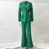 lydia Drawstring & tie-up jacket with flared trousers - green