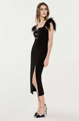 josephine Bows High Slit Diamond Bandage Midi Dress