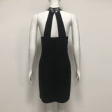 nelly pearl rhinestone halter mini dress in black