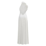sherry Halterneck Floral Applique Maxi Dress in white