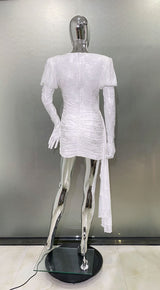 Dariel Floral Jacquard Cutout Draped Mini Dress - White