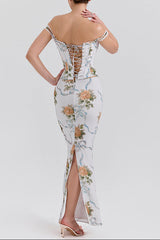 phoenix white Floral Print Fitted Corset Maxi Dress
