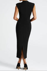 nellie v-neck bodycon midi dress in black