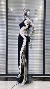 kimberley black Sleeveless Hollow Out Flowers Slit Bandage Maxi Dress