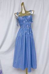 simona Embroidered stripes midi dress in blue